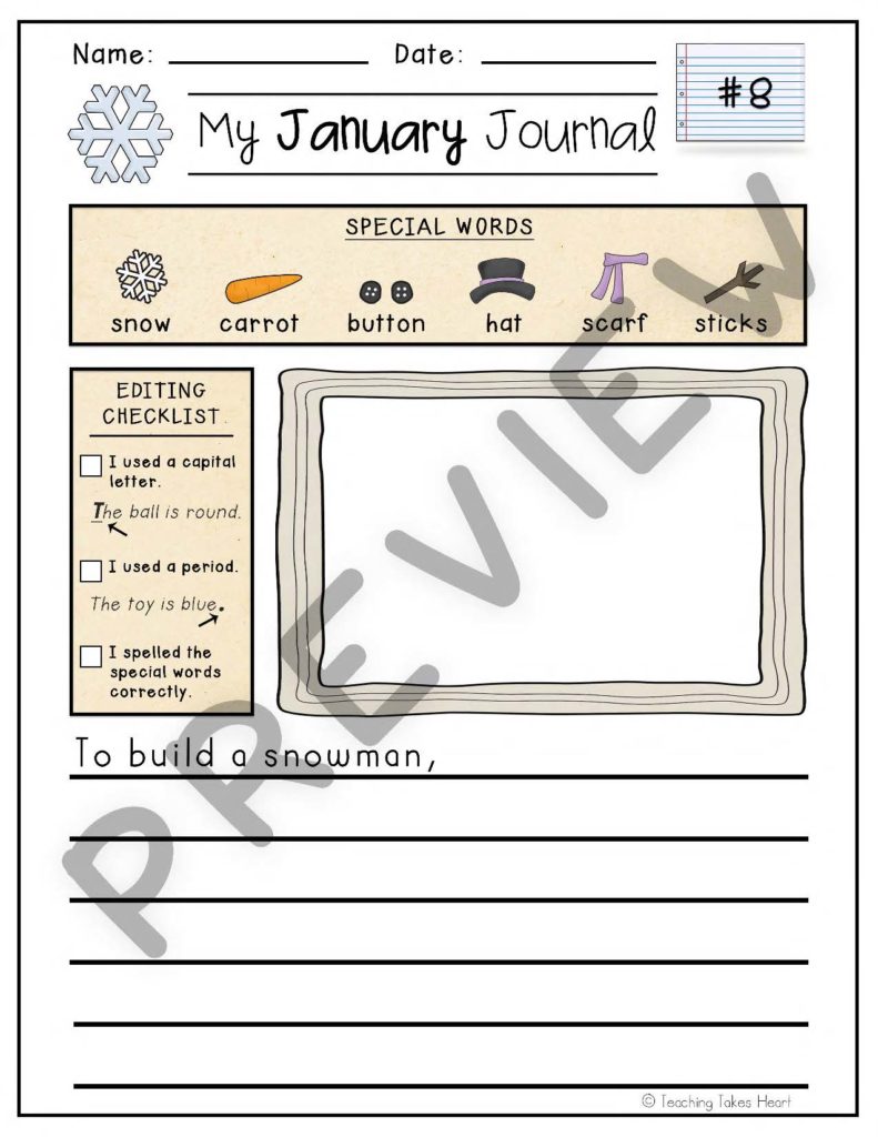 FREE Primary Writing Journal Prompts: January - Teaching Takes Heart
