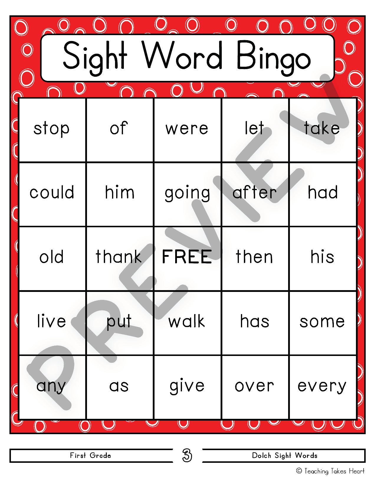 Sight Word Bingo First Grade Free Printable