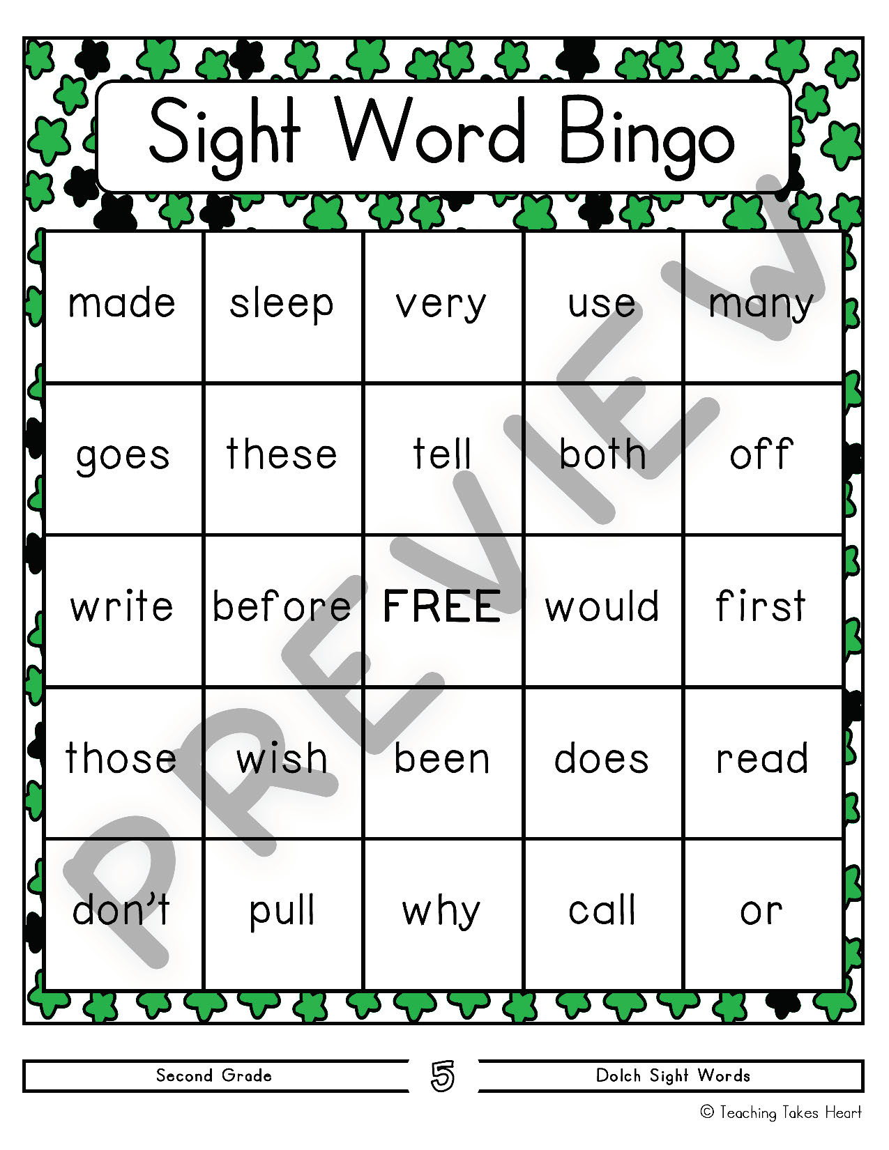 1st Grade Sight Word Bingo Free Printable