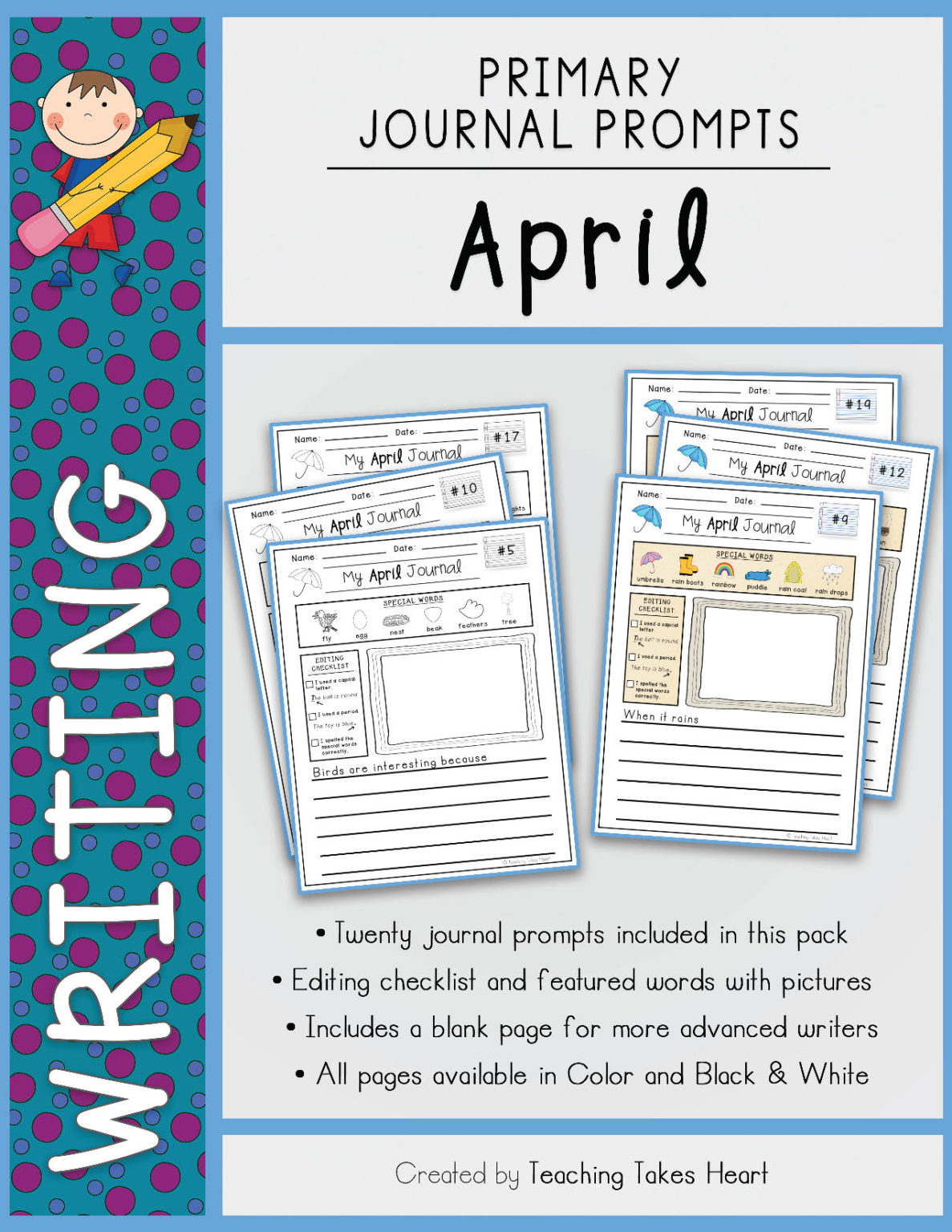 FREE PRIMARY WRITING JOURNAL PROMPTS: April - Teaching Takes Heart