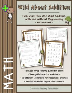 Wild About Addition: 2 Digit Plus 1 Digit Addition with and without Regrouping — Main Preview