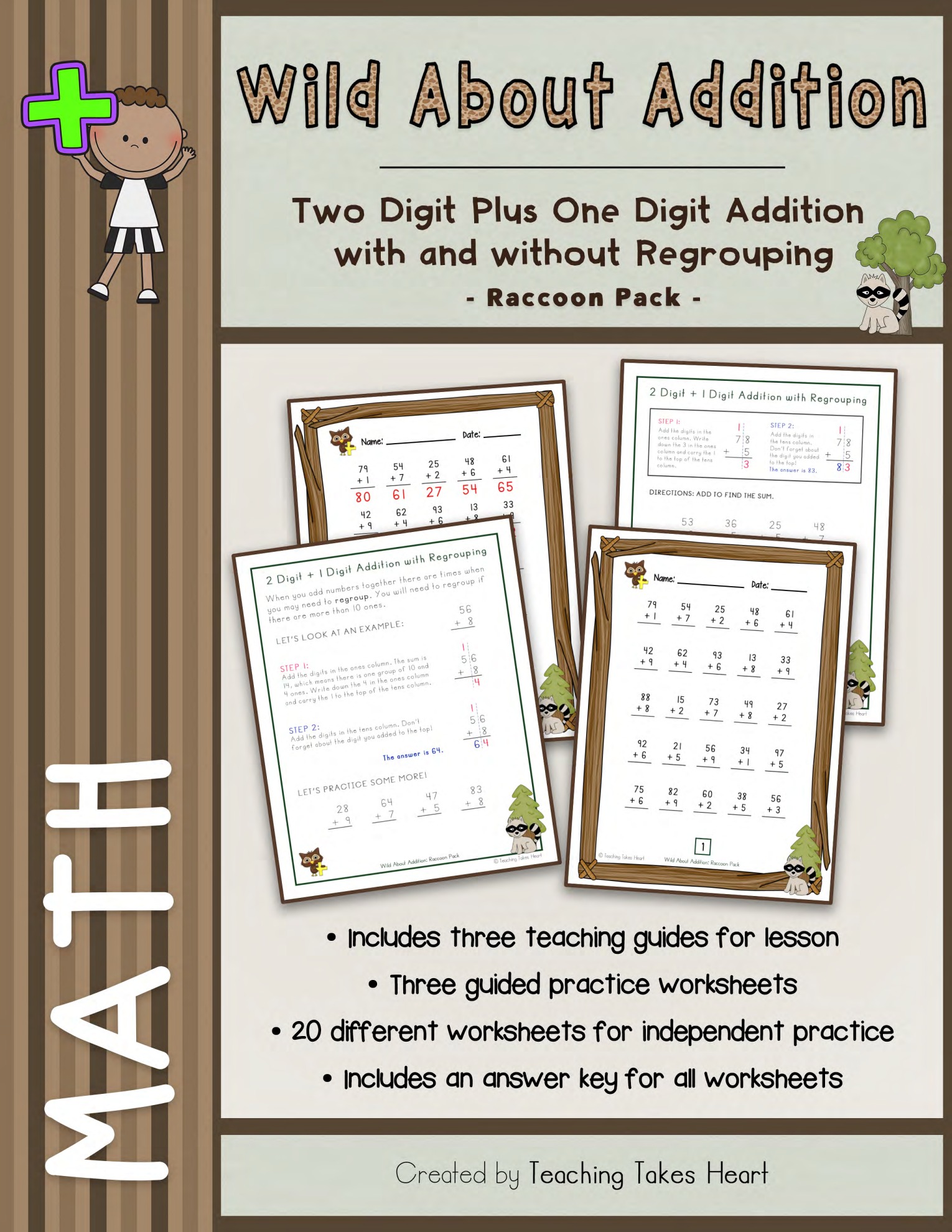 Wild About Addition: 2 Digit Plus 1 Digit Addition with and without Regrouping — Main Preview