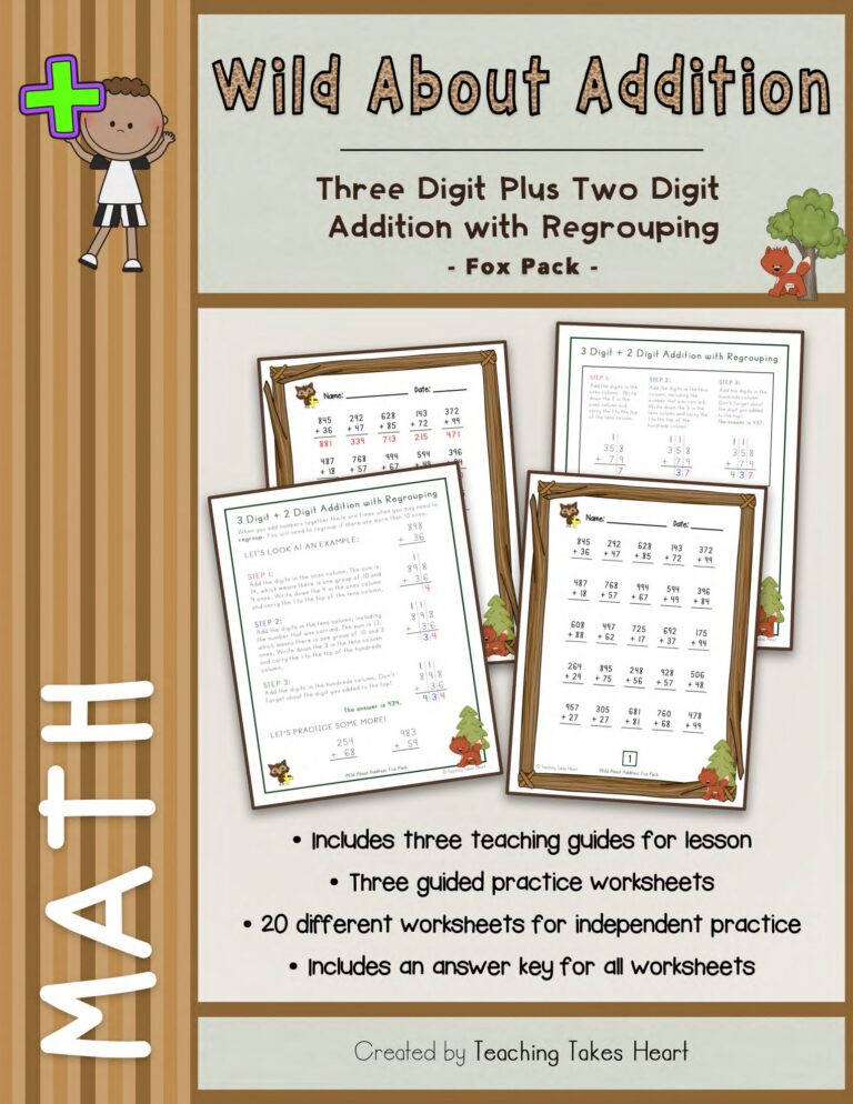 Wild About Addition: 3 Digit Plus 2 Digit Addition with Regrouping — Main Preview