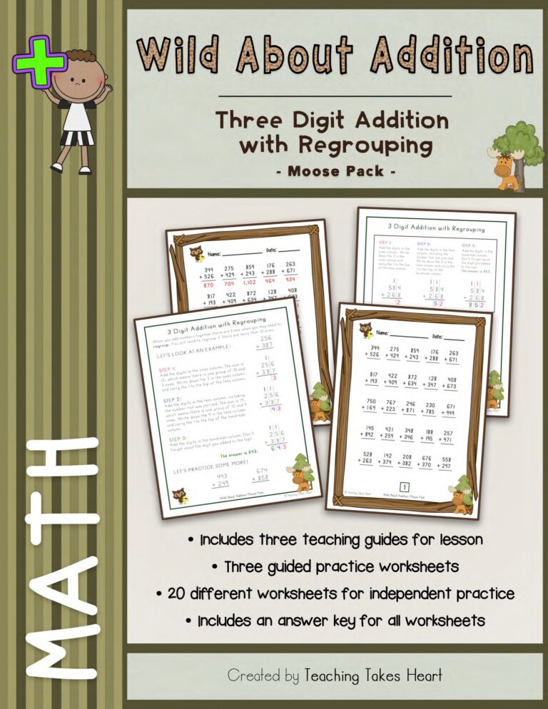Wild About Addition: Three Digit Addition with Regrouping — Main Preview