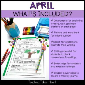 Primary Writing Journal Prompts | April — Preview 2