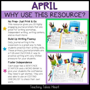 Primary Writing Journal Prompts | April — Preview 3