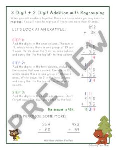 Wild About Addition: 3 Digit Plus 2 Digit Addition with Regrouping — Preview 3