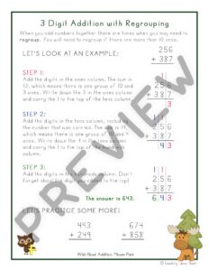 Wild About Addition: Three Digit Addition with Regrouping — Preview 3