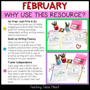 Primary Writing Journal Prompts | February — Preview 3