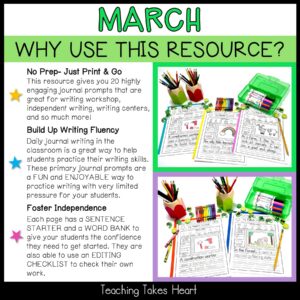 Primary Writing Journal Prompts | March — Preview 3
