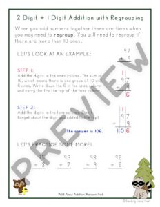 Wild About Addition: 2 Digit Plus 1 Digit Addition with and without Regrouping — Preview 4