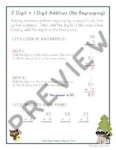 Wild About Addition: 2 Digit Plus 1 Digit Addition with and without Regrouping — Preview 5