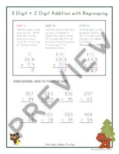 Wild About Addition: 3 Digit Plus 2 Digit Addition with Regrouping — Preview 6