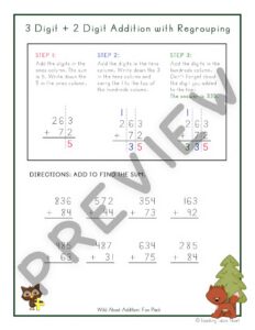 Wild About Addition: 3 Digit Plus 2 Digit Addition with Regrouping — Preview 7