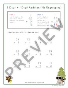 Wild About Addition: 2 Digit Plus 1 Digit Addition with and without Regrouping — Preview 8