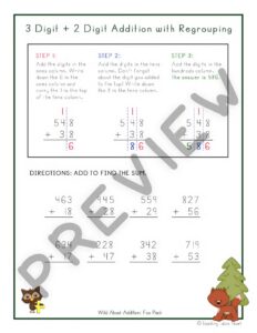 Wild About Addition: 3 Digit Plus 2 Digit Addition with Regrouping — Preview 8