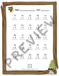 Wild About Addition: 2 Digit Plus 1 Digit Addition with and without Regrouping — Preview 9