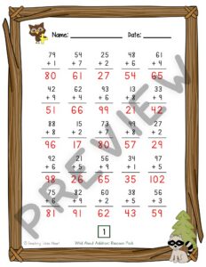 Wild About Addition: 2 Digit Plus 1 Digit Addition with and without Regrouping — Preview 10